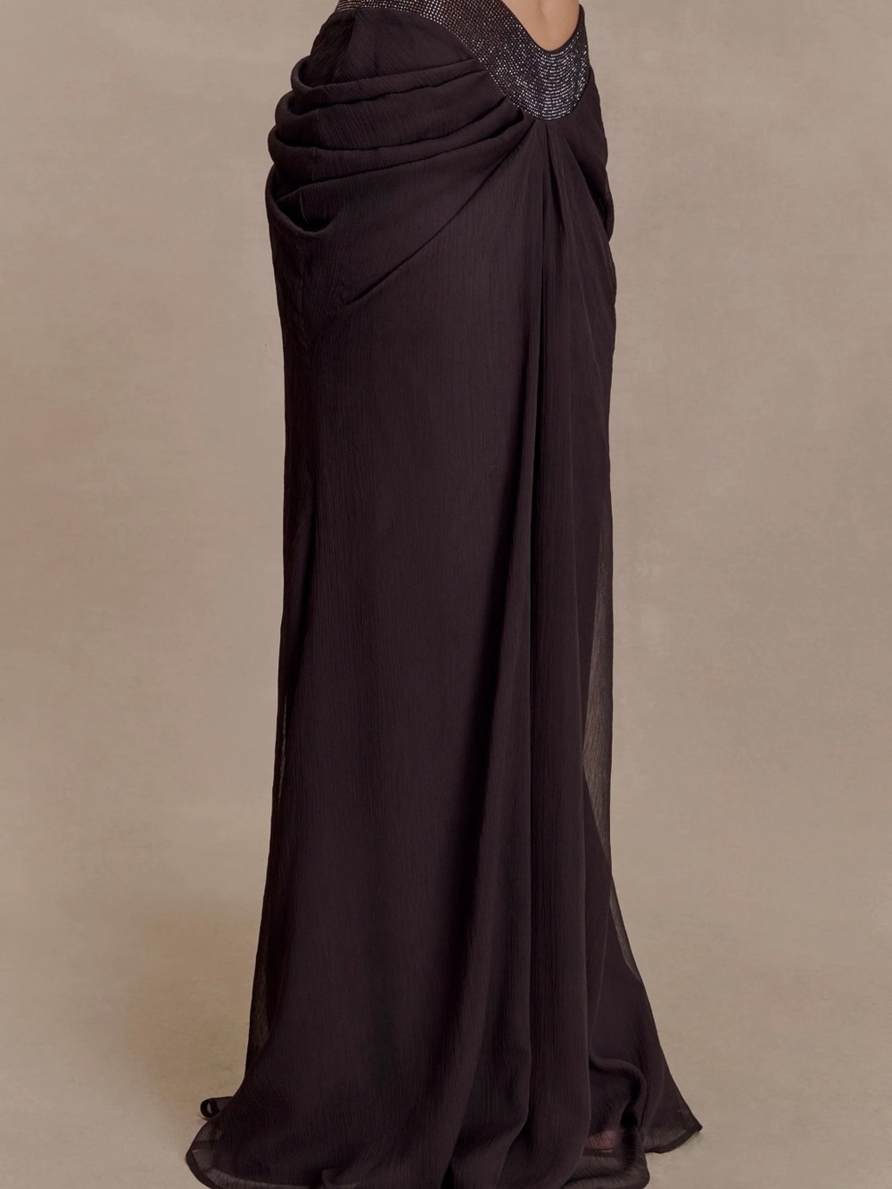 MESHKI - Siren Satin And Diamante Maxi Skirt - Dark Chocolate (skirt only) XL - Picture 4 of 9